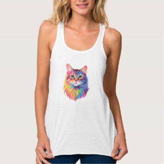 Camiseta Con Tirantes Gato pop arcoiris - arte felino vibrante del vecto