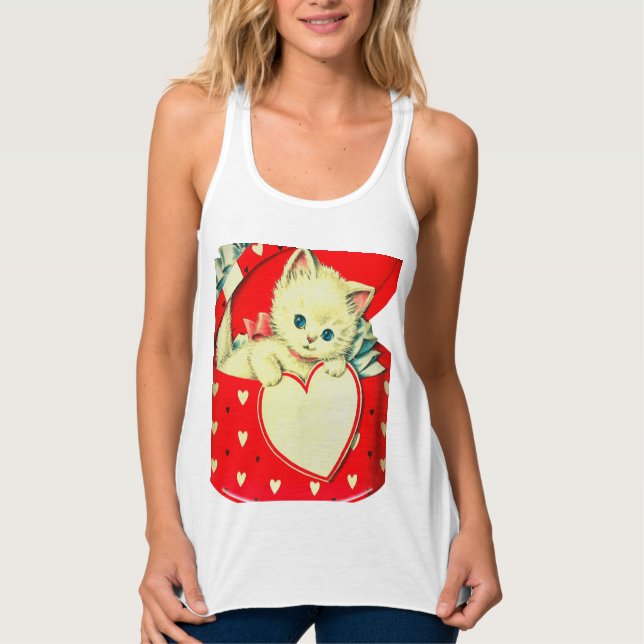 Camiseta Con Tirantes Gato retro Kitty Corazón de Corazón (Anverso)