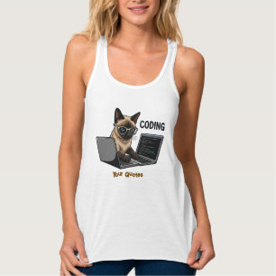 Camiseta Con Tirantes Gato siamés de dibujos animados codificando