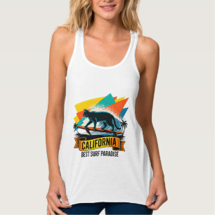 Camiseta Con Tirantes Gato Surfista de Verano - Mujer Retro California