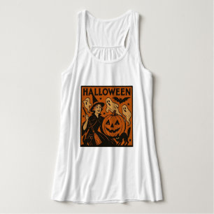 Camiseta Con Tirantes Gato vintage/retro, fantasma, calabaza y bruja