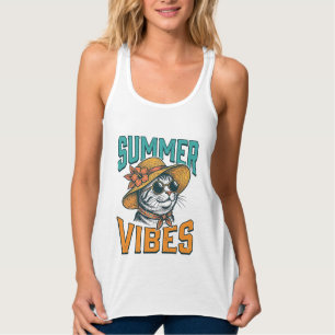 Camiseta Con Tirantes Gatos con Vibraciones de Verano Diseño de Grabado