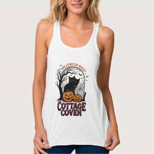 Camiseta Con Tirantes Gatos Negros de Halloween Arte de Calabaza Coven V