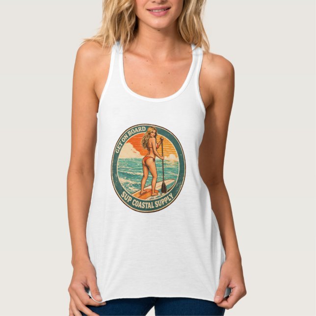 Camiseta Con Tirantes Get On Board SUP Pinup Paddleboard Retro Surf Shop (Anverso)