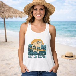 Camiseta Con Tirantes Get On Board Surfer Dog Retro Art -Bulldog Surfing