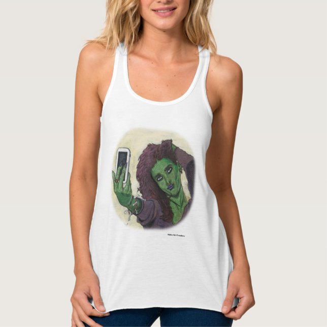 Camiseta Con Tirantes Goblin Chica teléfono celular Selfie Fantasy Art S (Anverso)