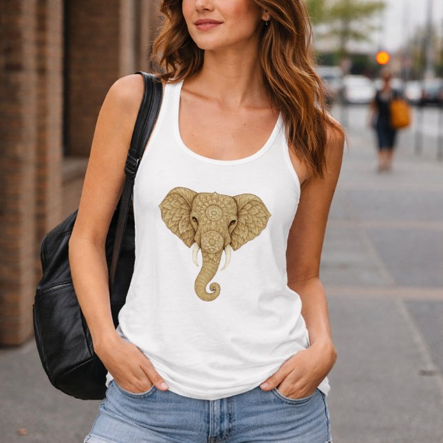 Camiseta Con Tirantes Golden Mandala Elephant - Boho Graphic Art Print (Subido por el creador)