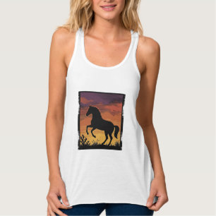 Camiseta Con Tirantes Grabado occidental de la silueta del caballo de la