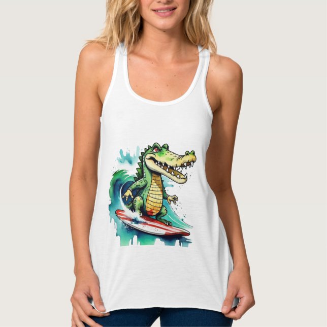 Camiseta Con Tirantes Gracioso cocodrilo surfeando T-Shirt (Anverso)