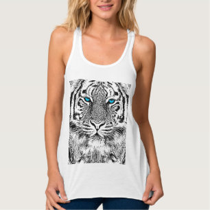 Camiseta Con Tirantes Gráfico De Tigres De Ojos Azules Negros Y Blancos