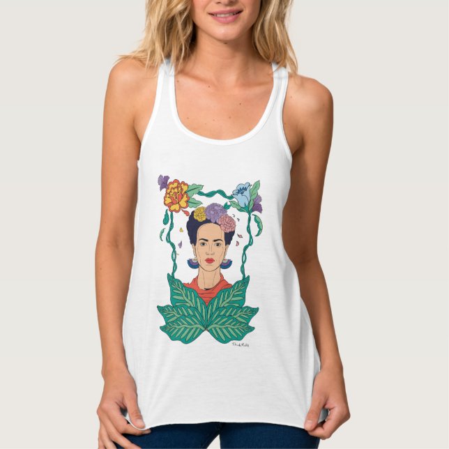 Camiseta Con Tirantes Gráfico del marco floral de Frida Kahlo (Anverso)
