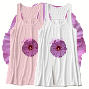 Camiseta Con Tirantes Hawaiano Aloha Lilas Morado Hibiscus Flower