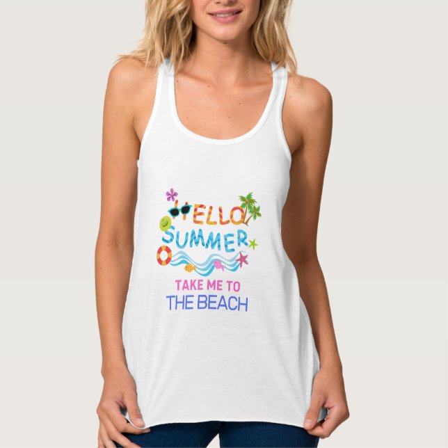 Camiseta Con Tirantes Hello Summer Sea Beach Party  (Anverso)