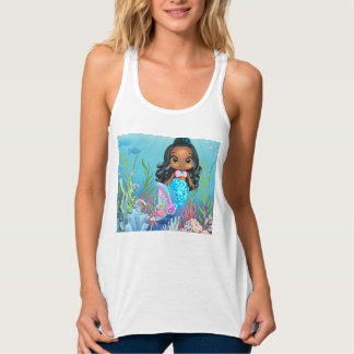 Camiseta Con Tirantes Hermosa sirena negra jugando en el mar