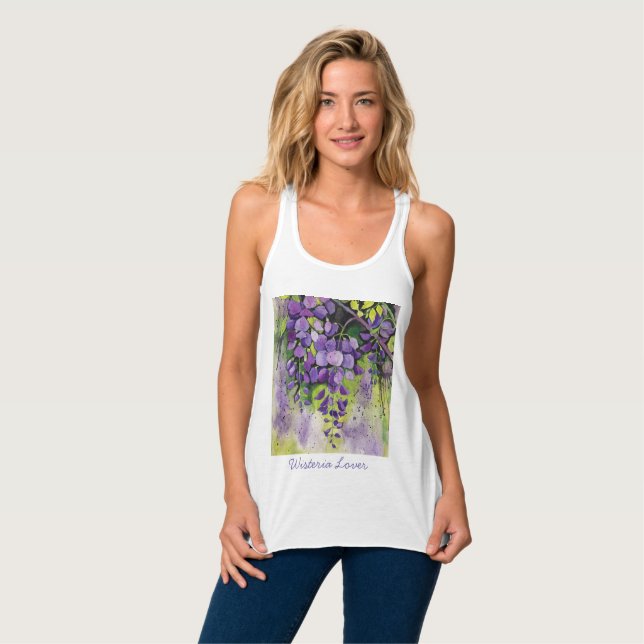Camiseta Con Tirantes Hermosas Flores De Wisteria En Acuarela (Anverso completo)