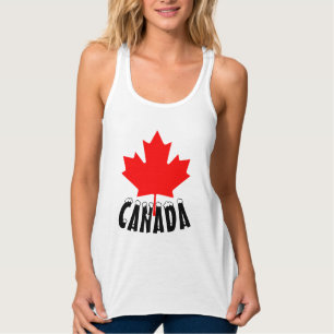 Camiseta Con Tirantes Hoja de Arce Rojo Brillante Canadá Texto con Nieve
