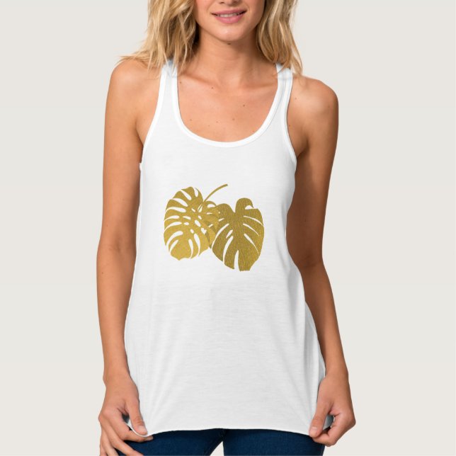 Camiseta Con Tirantes Hoja Tropical Monstera de Oro Moderno (Anverso)