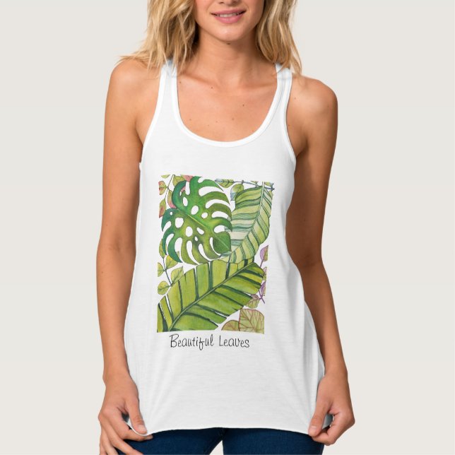 Camiseta Con Tirantes Hojas tropicales cortas en acuarela (Anverso)