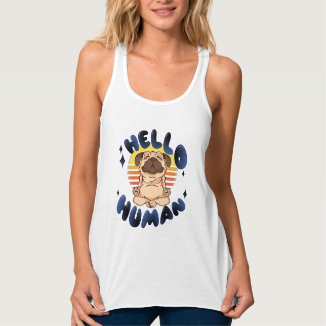 Camiseta Con Tirantes Hola perro de yoga meditante humano (Anverso)