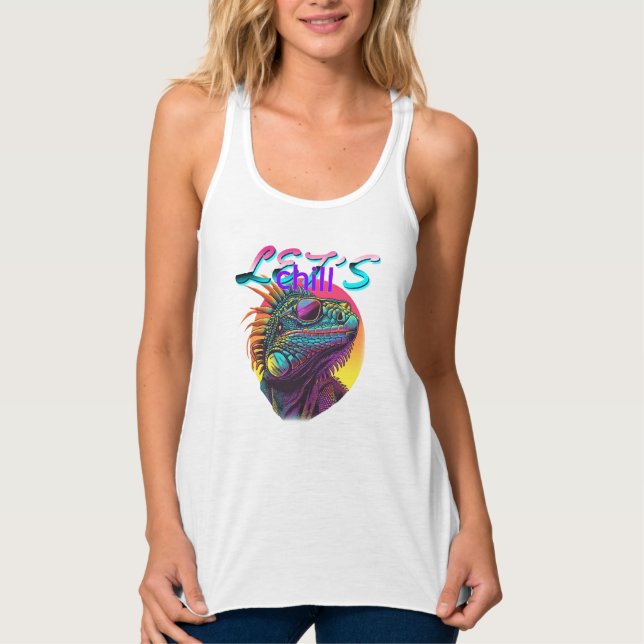Camiseta Con Tirantes Iguana Neon - Arte Lizard Retro 80 (Anverso)