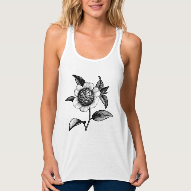 Camiseta Con Tirantes Ilustracion de flores negras y blancas (Anverso)