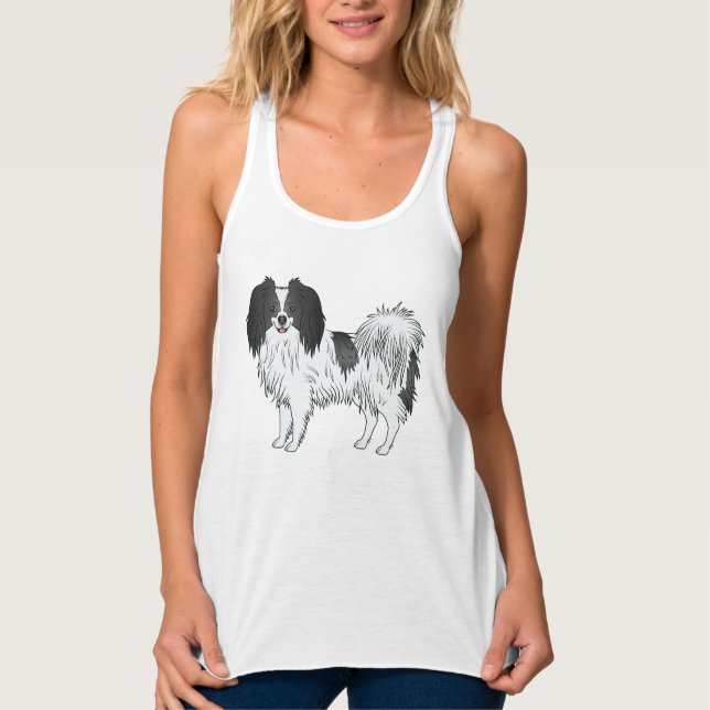 Camiseta Con Tirantes Ilustracion Perro De Phalène Blanco Y Negro (Anverso)