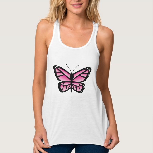 Camiseta Con Tirantes Ilustracion Personalizado de mariposa rosa (Anverso)