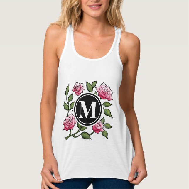 Camiseta Con Tirantes Ilustracion y monograma floral Rosa (Anverso)