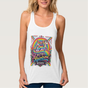 Camiseta Con Tirantes Jinete de Arcoíris Retro Unicornio