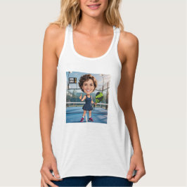 Camiseta Con Tirantes Jugador de Padel de caricatura blanca con cabeza p