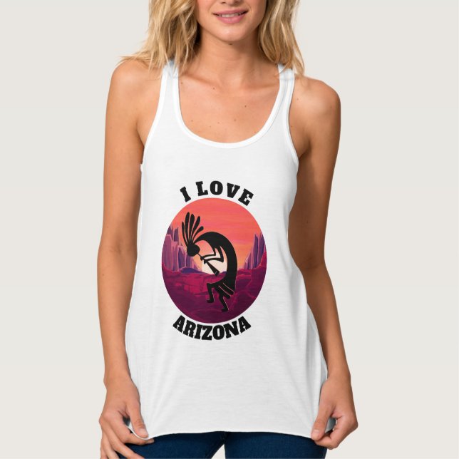 Camiseta Con Tirantes Kokopelli I Love Arizona Red Sunrise Modern Desert (Anverso)