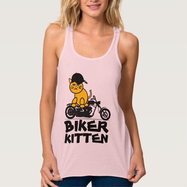 CAMISETA CON TIRANTES LADIES CAT BIKER KITTEN MOTORCYCLE T-SHIRTS (Anverso)