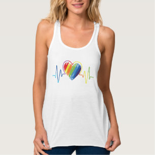 Camiseta Con Tirantes Latido del Arcoiris   Corazón esgrimido abstracto