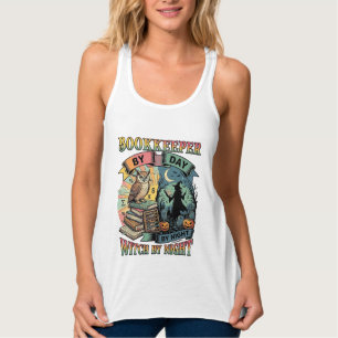 Camiseta Con Tirantes Libros de búho de Halloween Noche de bruja Día del