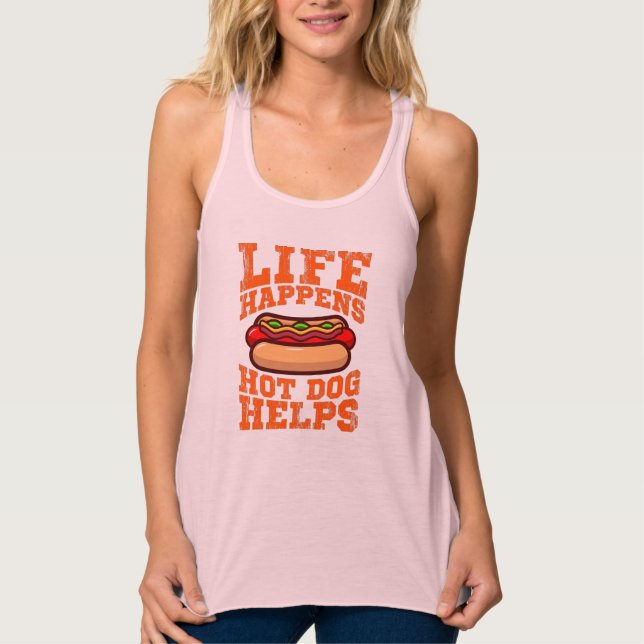 Camiseta Con Tirantes LIFE HAPPENS HOT DOG HELPS Hot Dog Eating Contest (Anverso)