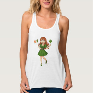 Camiseta Con Tirantes Lindo anime pelirroja Día de San Patricio