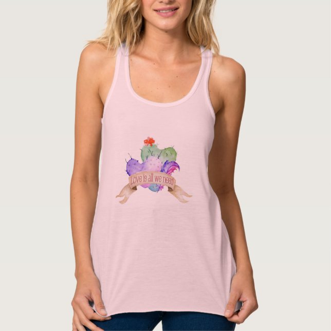 Camiseta Con Tirantes Love Watercolor Cacti (Anverso)