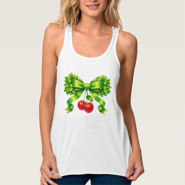 Camiseta Con Tirantes Lucky Clover Bow with Cherries Green Design (Anverso)