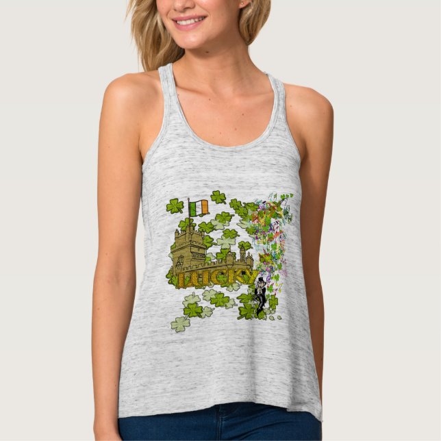 Camiseta Con Tirantes Lucky Leprechaun y su castillo irlandés (Anverso)