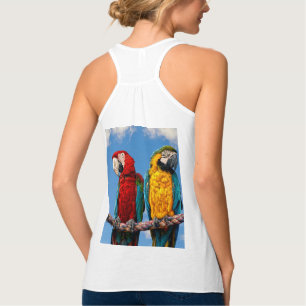 Camiseta Con Tirantes Macao azul y amarillo y macao escarlata