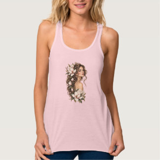 Camiseta Con Tirantes Magnolia Grace Muse Botánico Elegante Tanque Flora