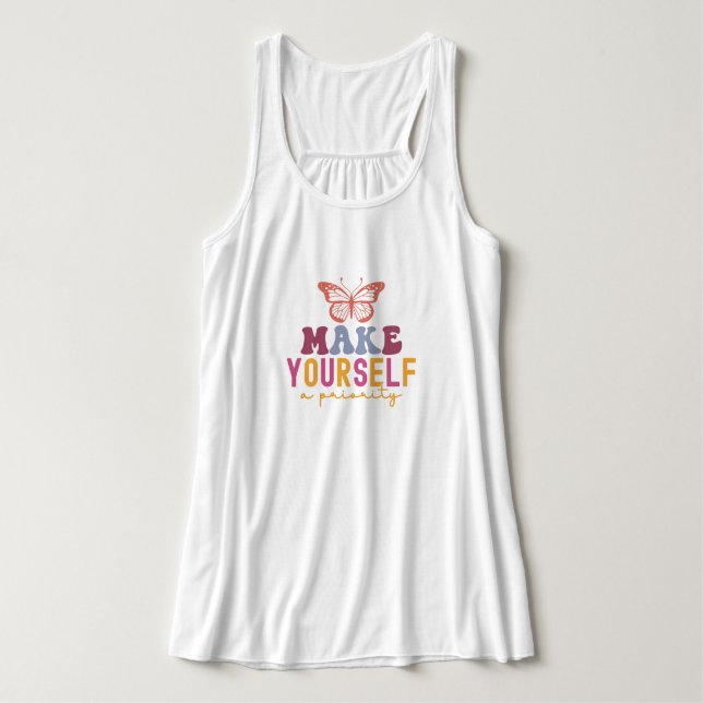 Camiseta Con Tirantes "Make Yourself a Priority" Retro Butterfly Quote (Diseño del anverso)