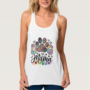 Camiseta Con Tirantes Mamá Perro Pata Leopardo Arcoíris Acuarela Corazon