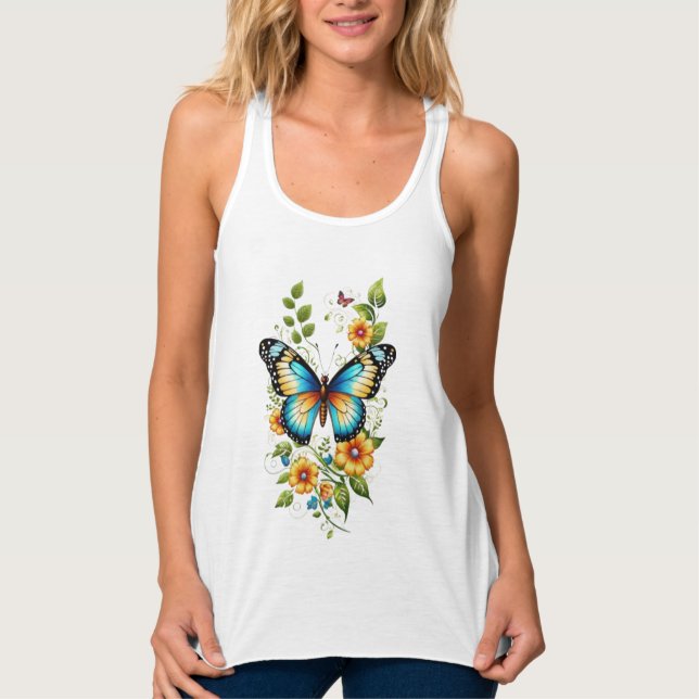 Camiseta Con Tirantes Mariposa azul y flores amarillas-45871 Hoodie (Anverso)