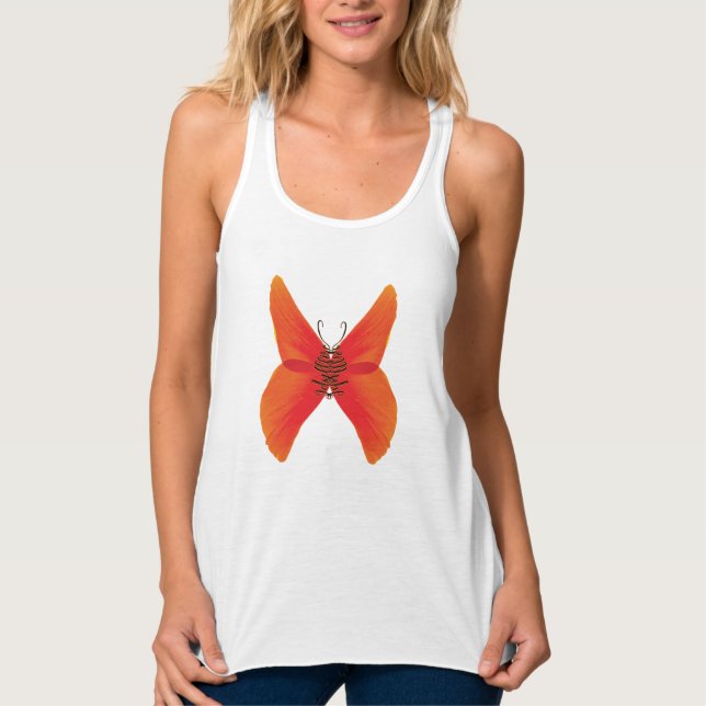 Camiseta Con Tirantes Mariposa de amapola roja naranja con su nombre (Anverso)