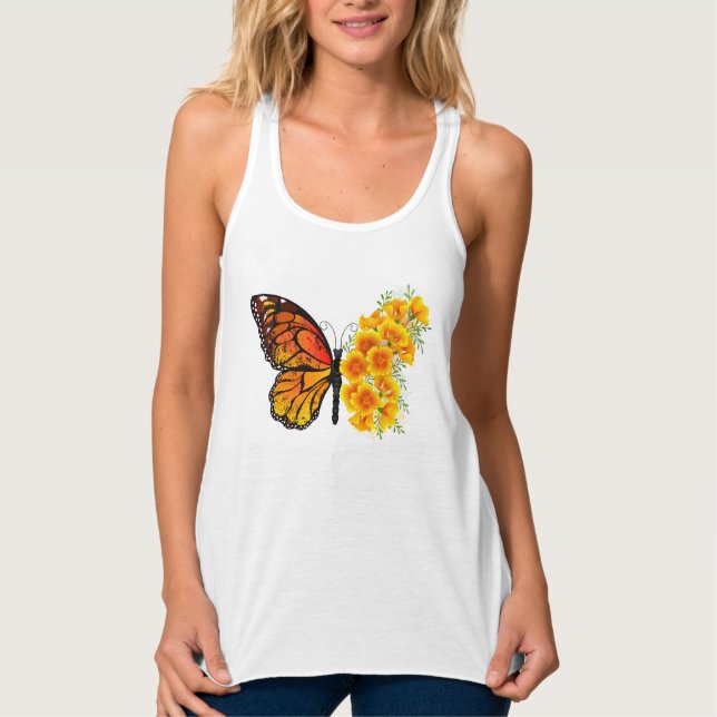 Camiseta Con Tirantes Mariposa de flores con amapola amarilla de Califor (Anverso)