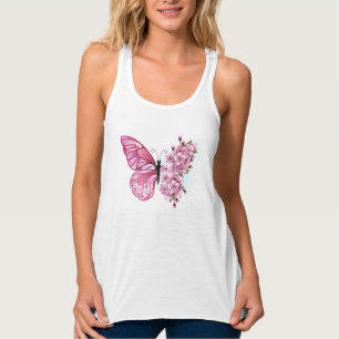 Camiseta Con Tirantes Mariposa de flores con Sakura rosa