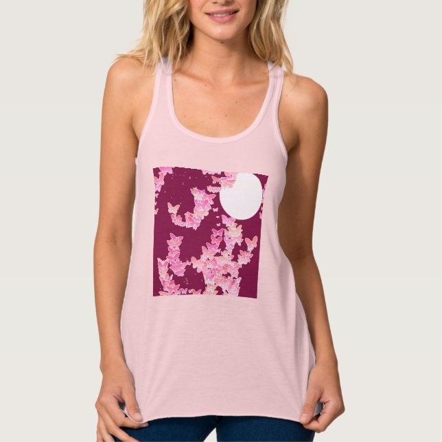 Camiseta Con Tirantes Mariposas contra el cielo nocturno, borgoña rosa (Anverso)