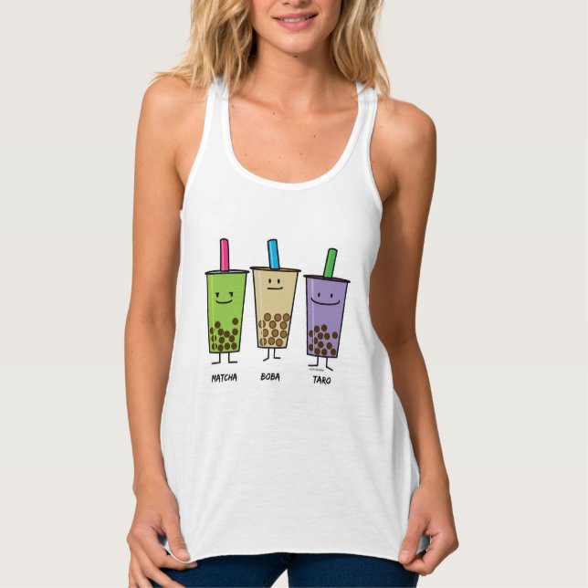 Camiseta Con Tirantes Matcha boba té leche de bebida verde Taro tapioca (Anverso)