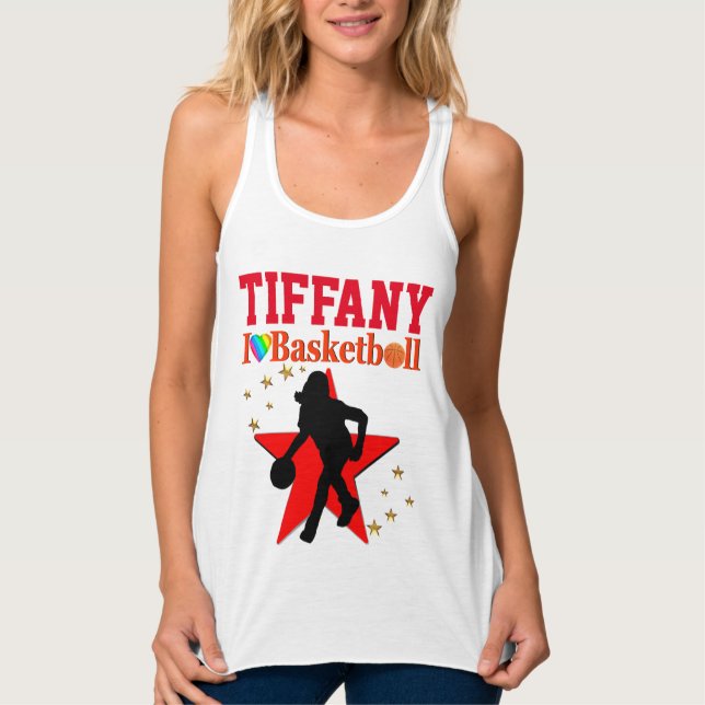 CAMISETA CON TIRANTES ME ENCANTA EL BALONCESTO ROJO DE DEPÓSITO PERSONAL (Anverso)